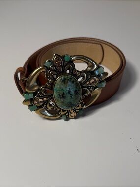 Leatherock Belt w/Studded Aquamarine Rhinestone Embellished Buckle Sz S 32